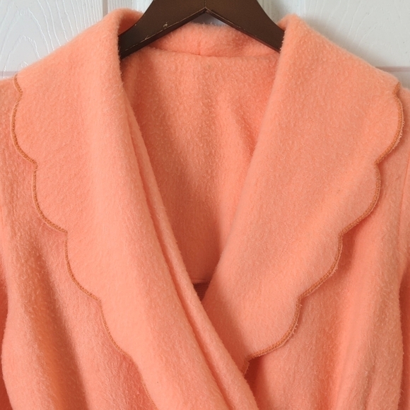 Wildcrest 80's Vintage Fuzzy Scalloped Collar Long Sleeve Maxi Robe Neon Peach S - Picture 3 of 16